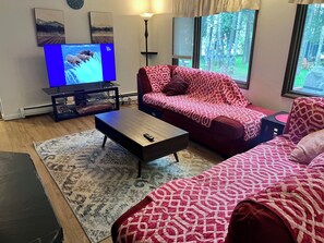 Smart TV, fireplace, DVD player