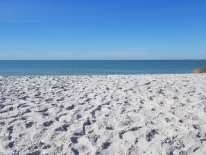 On the beach, sun-loungers, beach towels - Little Gasparilla Island - Gulf view, golf cart, ferry, pool, boat dock, parking (Placida)