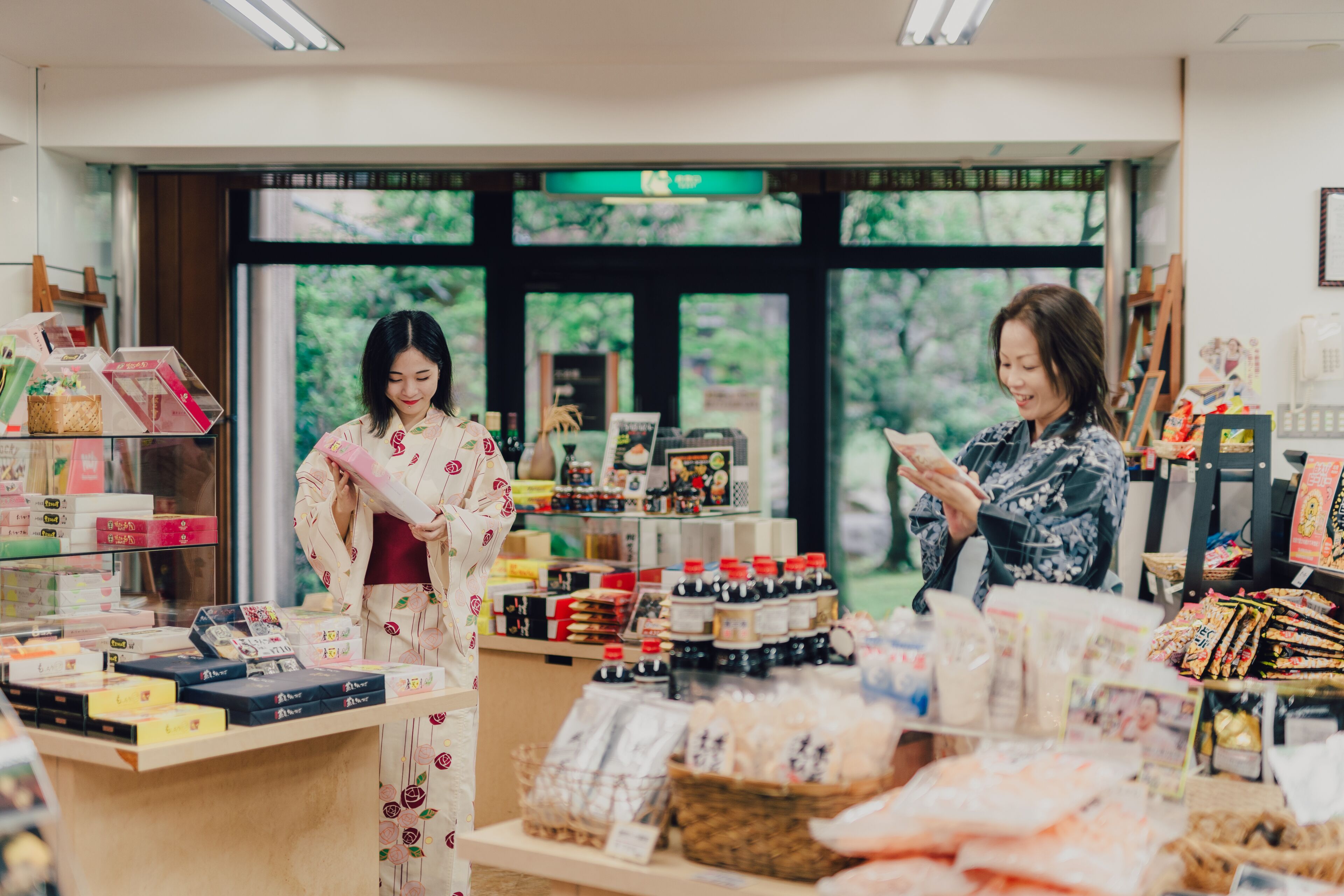 A store with shelves of products and a counter.