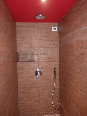 Ducha, secador de pelo, toallas y champú
