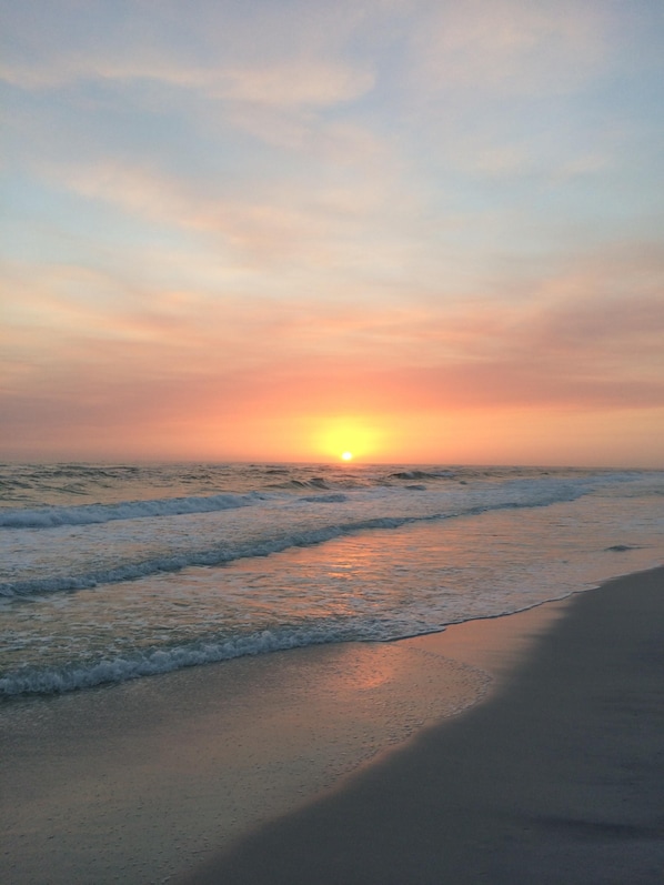 Enjoy serene beach views with gentle waves lapping at the shore.