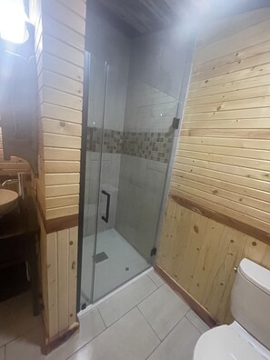 Douche, serviettes fournies, savon, papier toilette