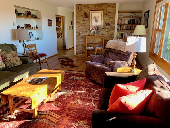 TV connectée, lecteur de DVD, table de tennis de table, livres