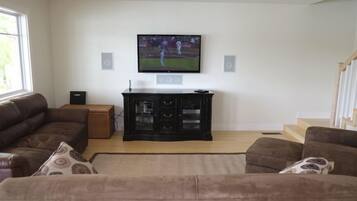 Smart TV, DVD player, video library, stereo