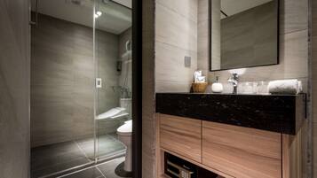 Shower, free toiletries, hair dryer, slippers