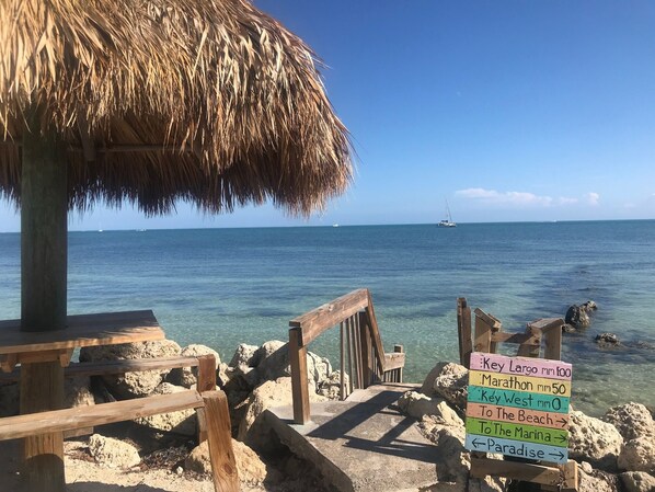 On the beach, sun loungers, beach towels