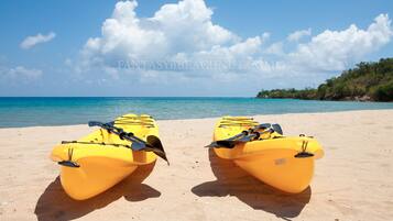 Private beach, sun loungers, beach towels