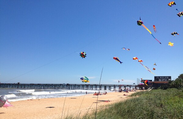 On the beach, sun-loungers, beach towels