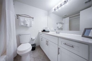 Ensemble douche/baignoire, sèche-cheveux, serviettes fournies