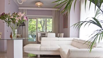 Smart TV, books, music library, stereo