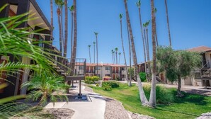A resort with multiple-story buildings, palm trees, and a central pathway. - 133 Fully Furnished, amenities galore! (Scottsdale)