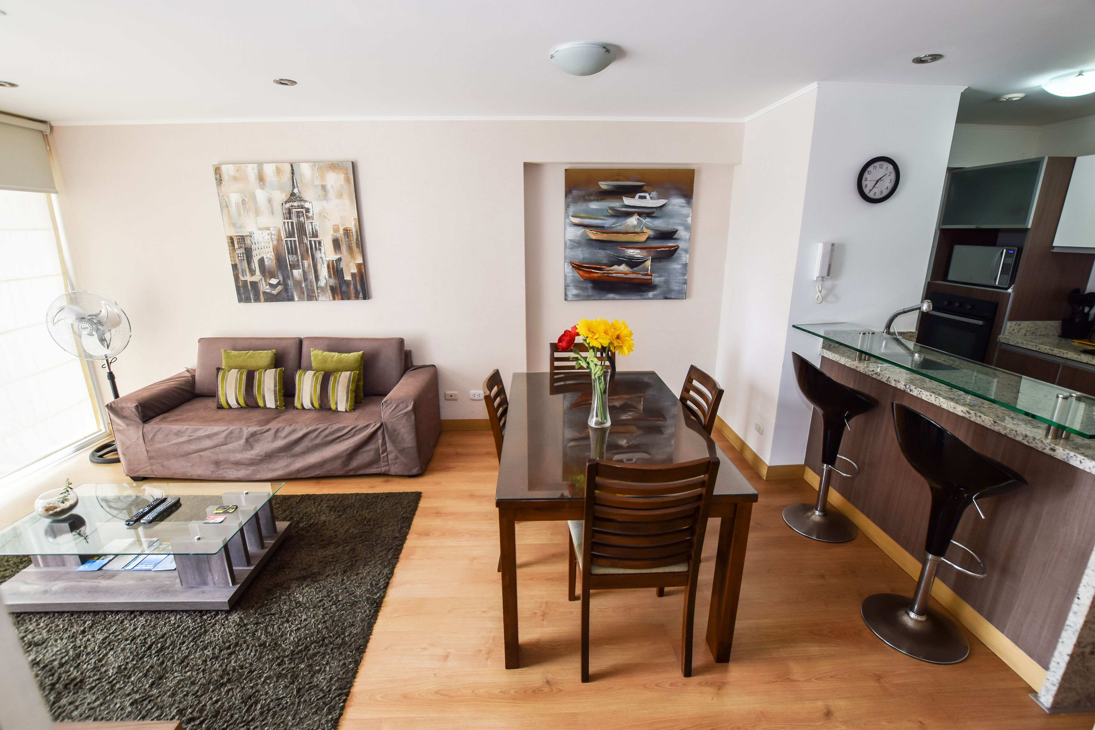 Smart TV, DVD player, foosball, books