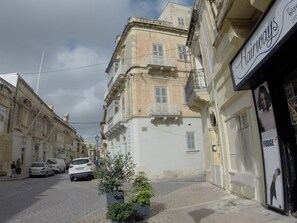 Stroll through the vibrant city streets, lined with a mix of architectural styles and charming potted plants.