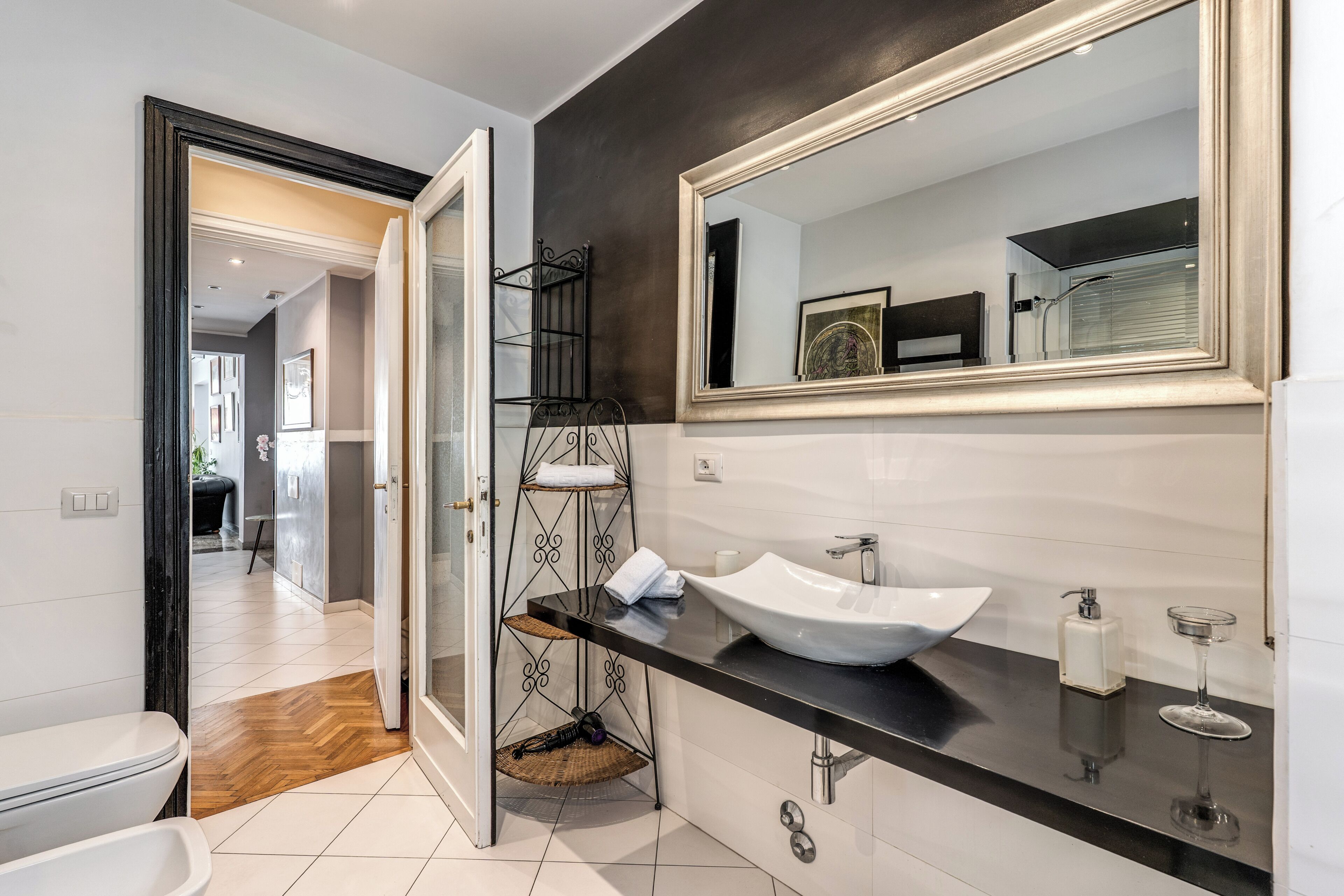 Combined shower/tub, jetted tub, hair dryer, bidet