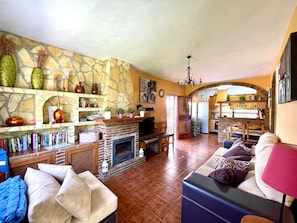 Smart-TV, Kamin, DVD-Player, Bücher