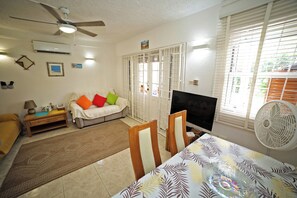 Smart TV, DVD player, books, stereo