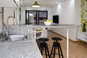 Fridge, microwave, oven, dishwasher