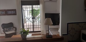 TV, fireplace