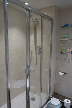 Ducha, secador de pelo, jabón, shampoo