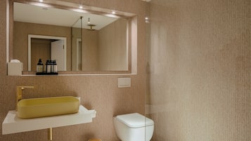 Ducha y bañera combinadas, secador de pelo, albornoces y toallas