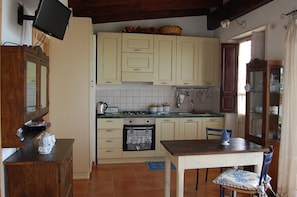 Fridge, oven, stovetop, coffee/tea maker