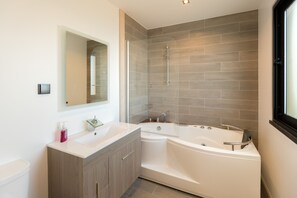 Ensemble douche/baignoire, sèche-cheveux, serviettes fournies