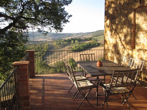 Villa Mulinello, secluded, panoramic view over Montepulciano valley.