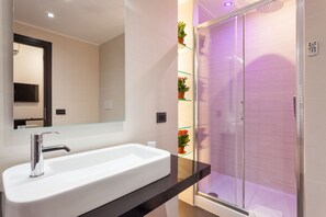 Shower, hair dryer, bidet, towels