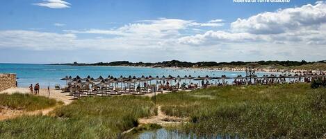 Vlak bij het strand, ligstoelen