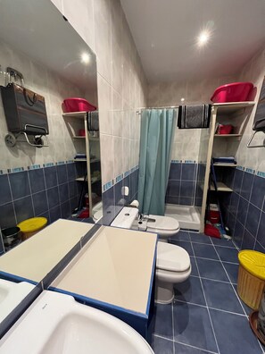 Shower, hair dryer, bidet, toilet paper