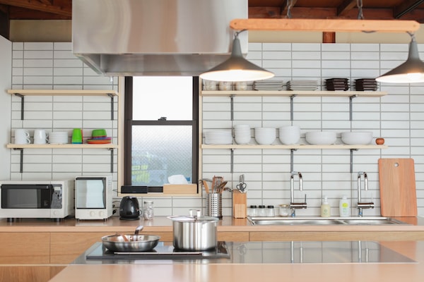 Fridge, microwave, stovetop, electric kettle