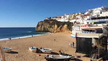 Beach nearby, sun loungers