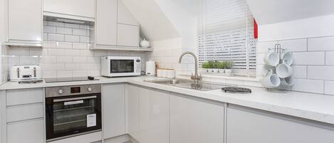 Fridge, microwave, oven, toaster