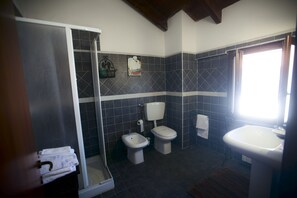 Regadera, secadora de cabello, bidet, toallas