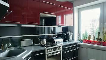 Fridge, oven, stovetop, electric kettle