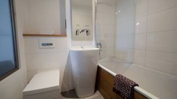 Hair dryer, towels, toilet paper