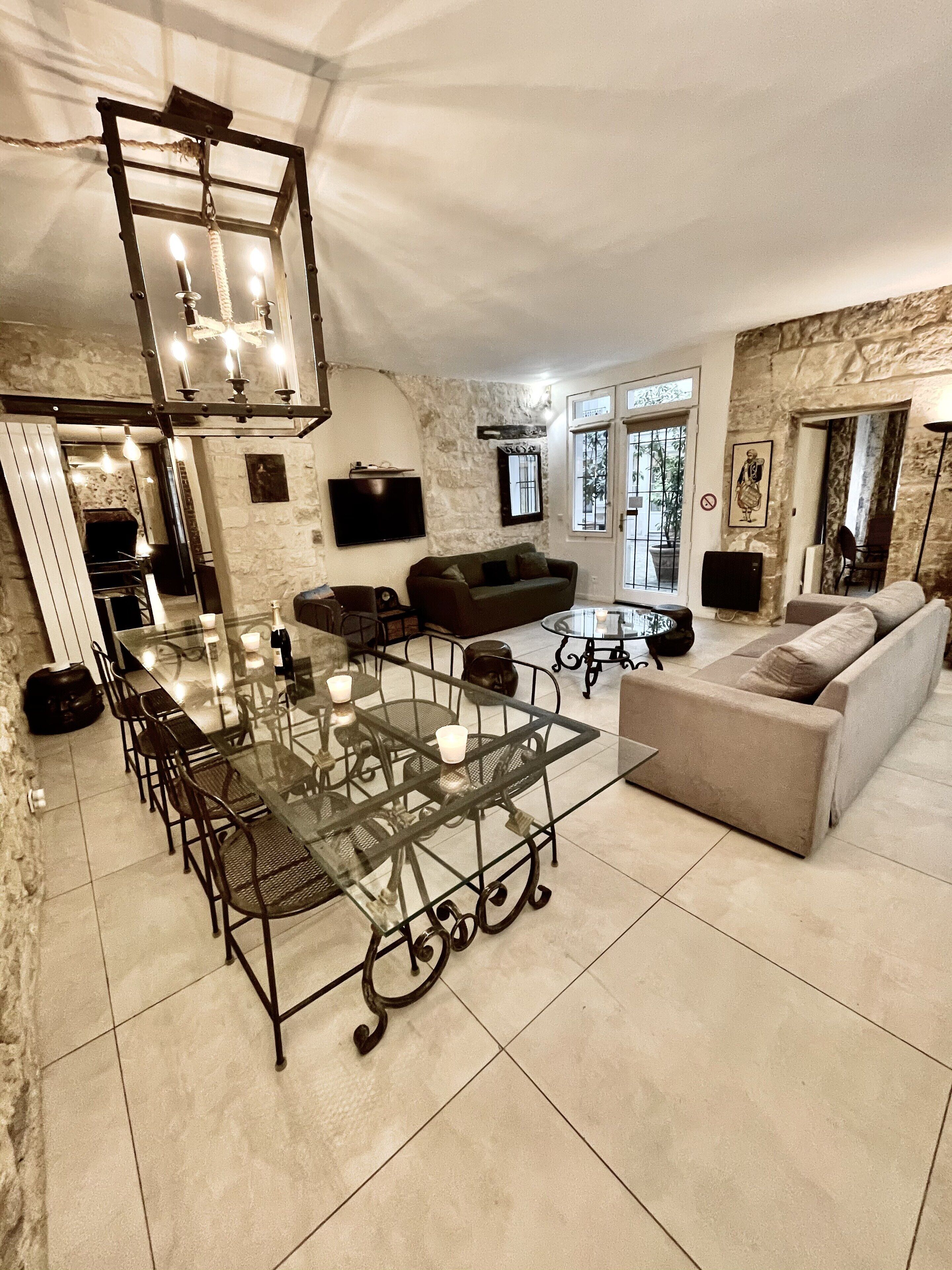 Smart TV, DVD player, foosball, books