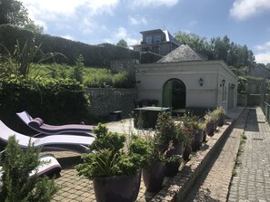 Terrace/patio - Domaine du Grand Bec - Le Tennis, swimming pool, tennis, beach, sea view (Villerville)