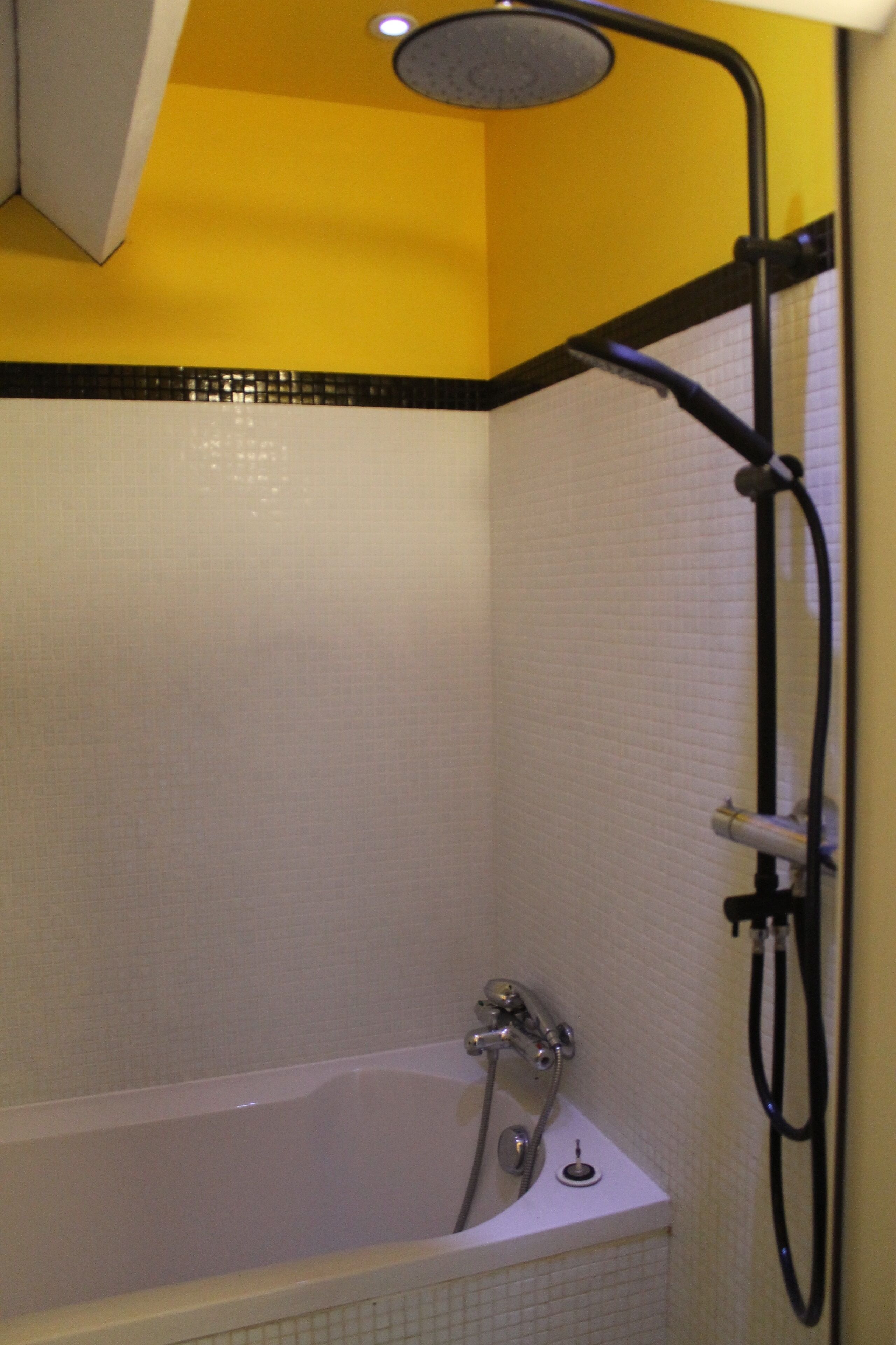 Combined shower/tub, hair dryer, towels
