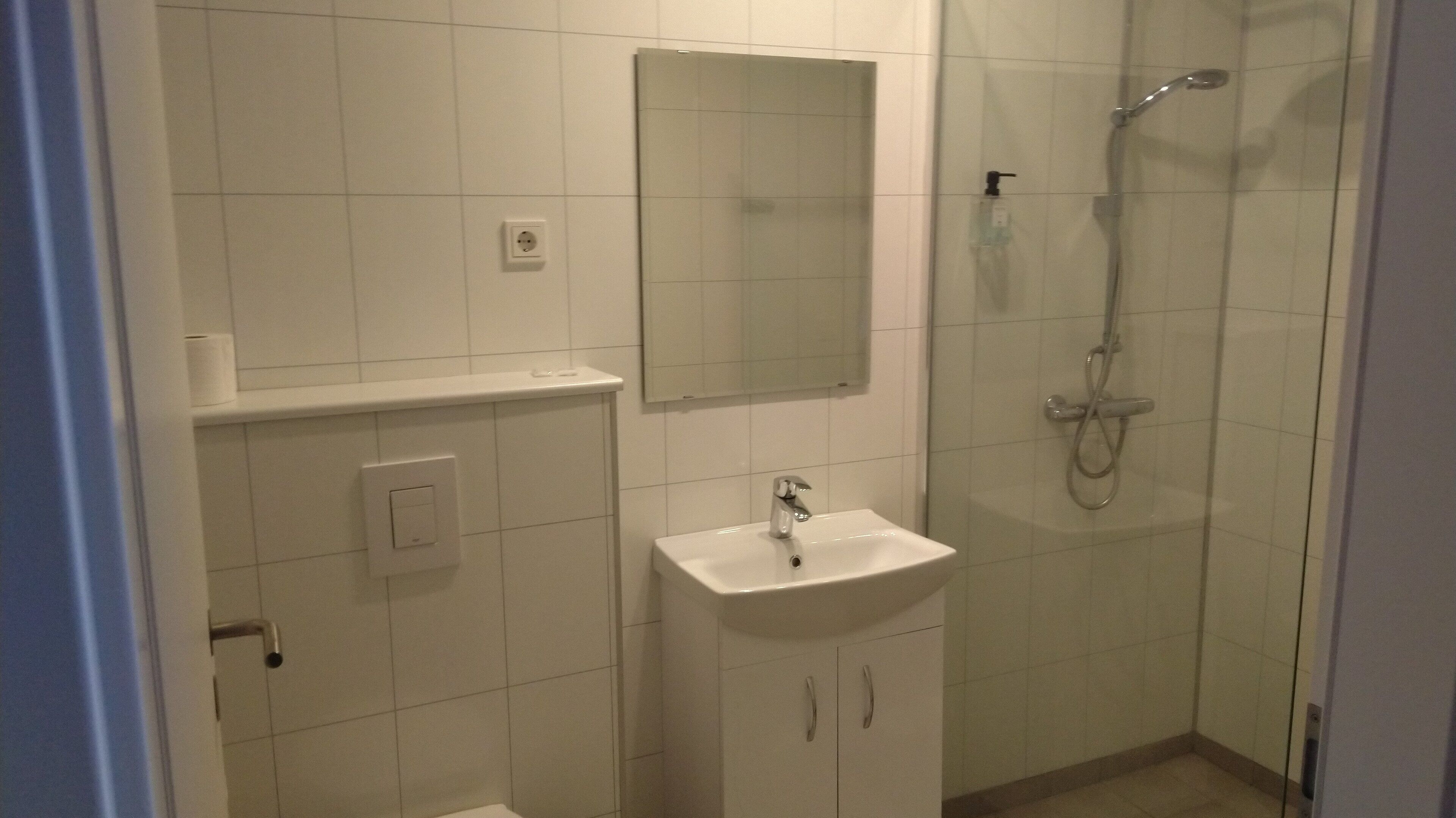 shower, free toiletries, hair dryer, towels