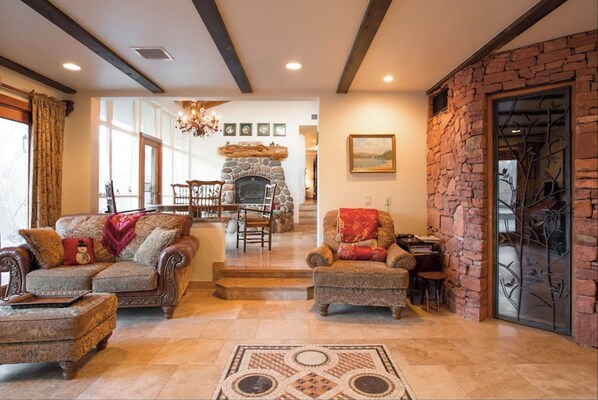 TV, fireplace, DVD player, books