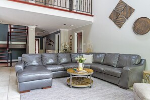Smart TV, fireplace, video games, DVD player