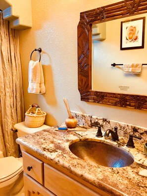 Ensemble douche/baignoire, sèche-cheveux, serviettes fournies, savon