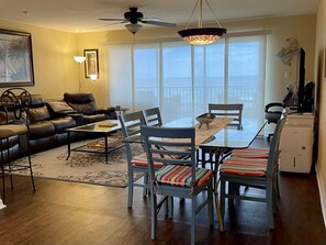 TV, fireplace, books