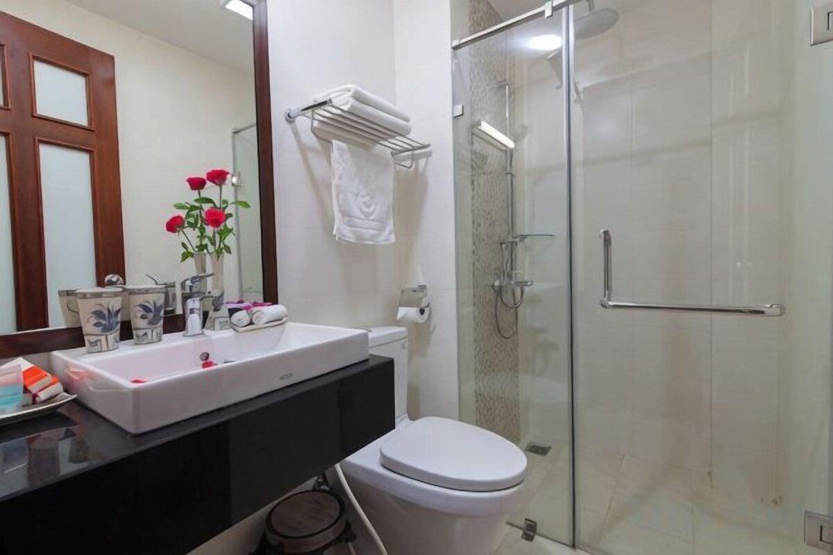 Bathroom | Shower, free toiletries, hair dryer, bathrobes