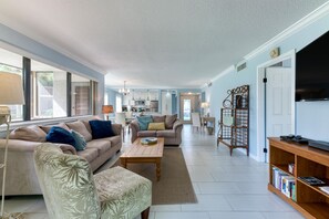 Smart-TV, DVD-Player, Bücher, Stereoanlage