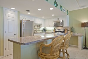 Fridge, microwave, oven, stovetop - Beachfront 2 BR Condo: Owner's Special - Incredible View Lcd TVs, Wi-Fi, Pool (South Padre Island)