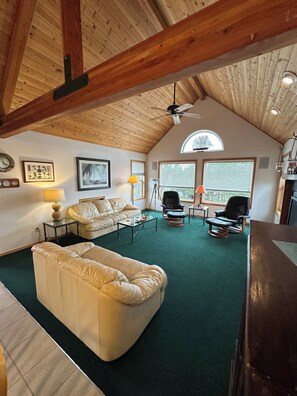 Een smart-tv, een open haard, een dvd-speler en boeken