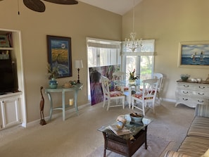 Smart TV, DVD player, books, music library