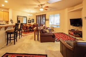 Smart TV, DVD player, books, video library